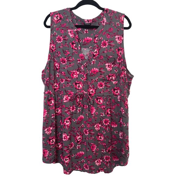 Torrid Plus Size 3X Floral Sleeveless Blouse Gray Pink - Picture 14 of 16